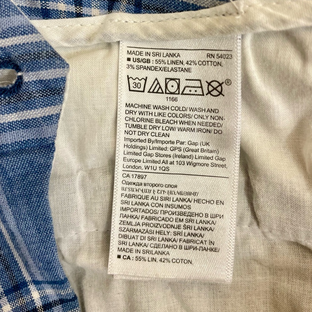 Banana Republic Linen blend Wide-leg Crop Pants Blue Plaid, EUC - Picture 5 of 11